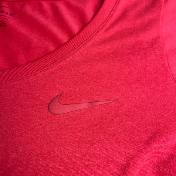Womens Neon Pink Nike Dri-Fit Running Training Gym Workout Short Sleeve Shirt - Picture 3 of 11